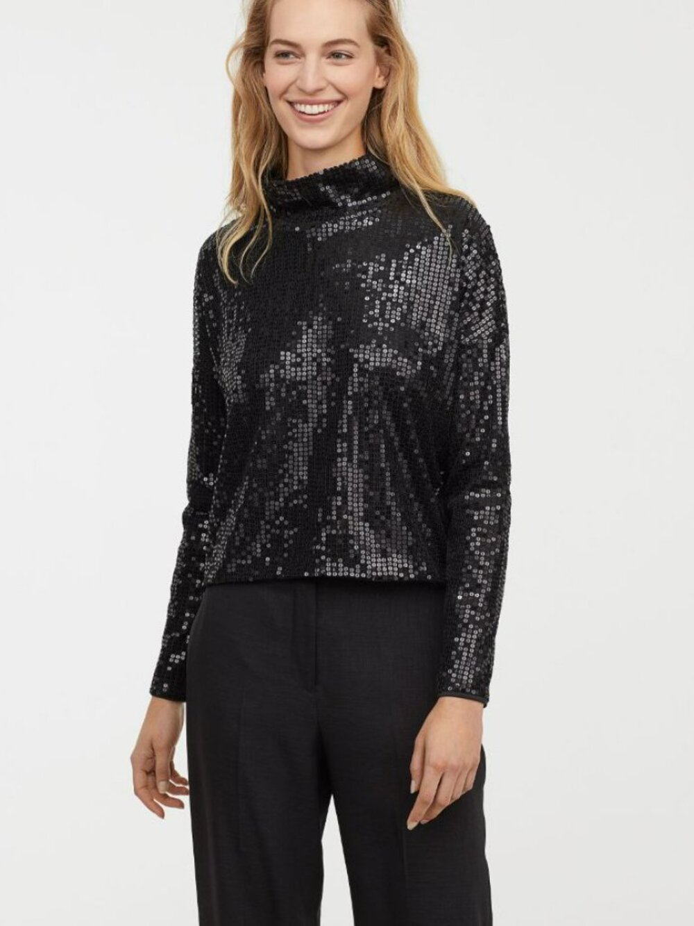 H&M Sequined Top Mock Turtleneck Stretchy M